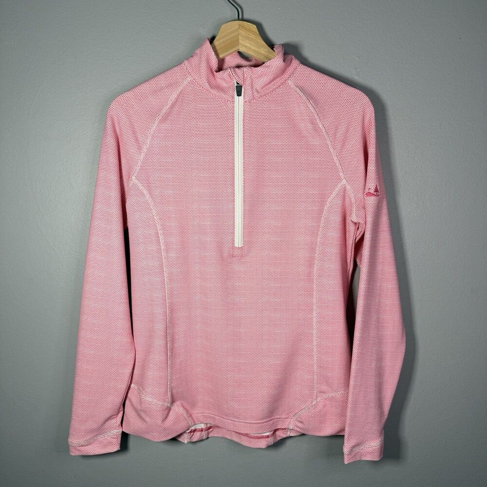 Peter Millar Crown Sport Pink White Micro Dot Quarter Zip Pullover Women’s M